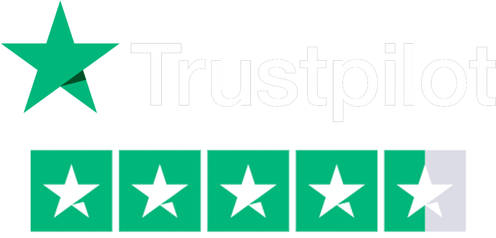 Trustpilot logo with a green star and five green stars on a white background