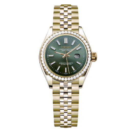 Woman Datejust Gold Olive Green Diamonds