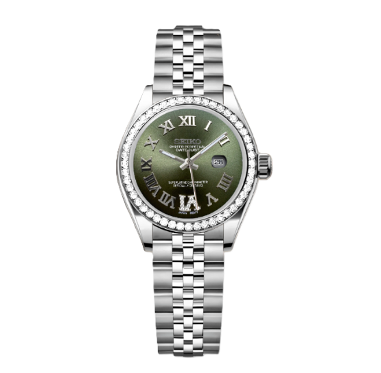 Woman Datejust Olive Green Roman Diamonds