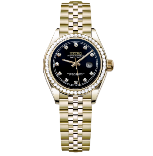 Woman Datejust Black Gold Diamonds